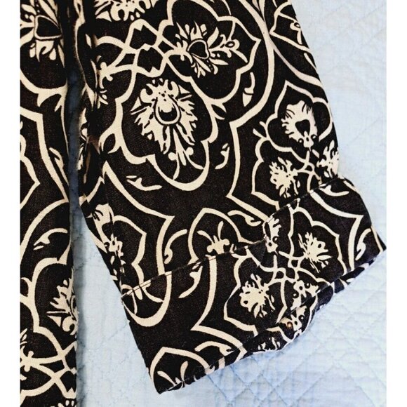 Carole Little Woman 1X Linen Button Up V-Neck Mandarin Collar 3/4 Sleeve Top - Picture 5 of 9